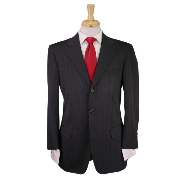 Paul Stuart Charcoal Gray w/ Brown Stripes 3-Btn Wool Suit 40R